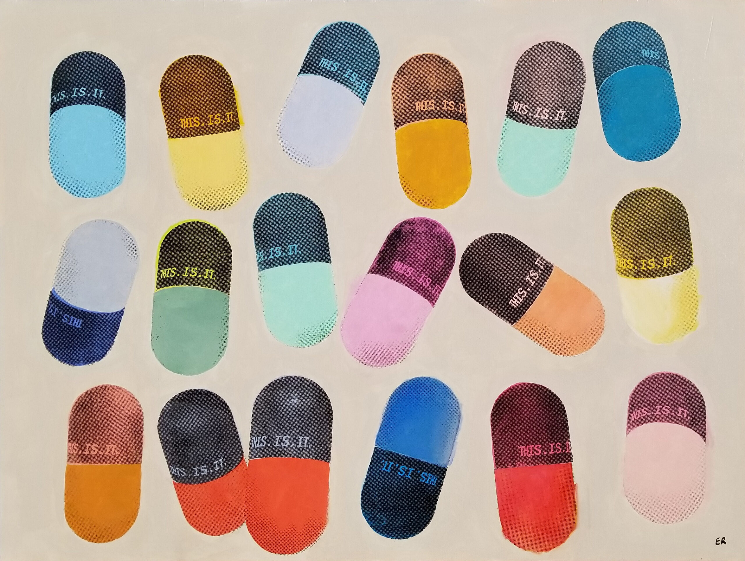Pill Pack (natural), Acrylic and Screenprint on board, 48×36 inches